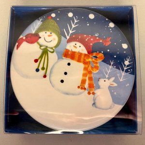 4 St. Nicholas Square Snow Days Drink Coaster 4 pc Snowman Cork Ceramic New